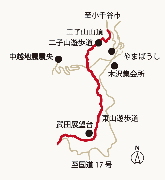 二子山・東山遊歩道の地図